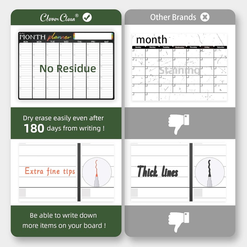 Clever Clean Magnetic Dry Erase Monthly Calendar - 17"x12" Monthly Calendar for Fridge - 4"x12" List Board 2 Pcs - 6 Extra Fine Point Markers Included - Shipped Flat - Image 4