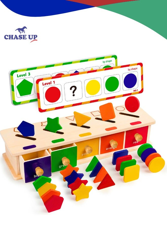 Chase Up Toys Wooden Color Shape Sorting Box Game Geometric Matching Blocks Early Learning Educational Toy 3 4 5 Year-Old Baby Toddlers - Image 1