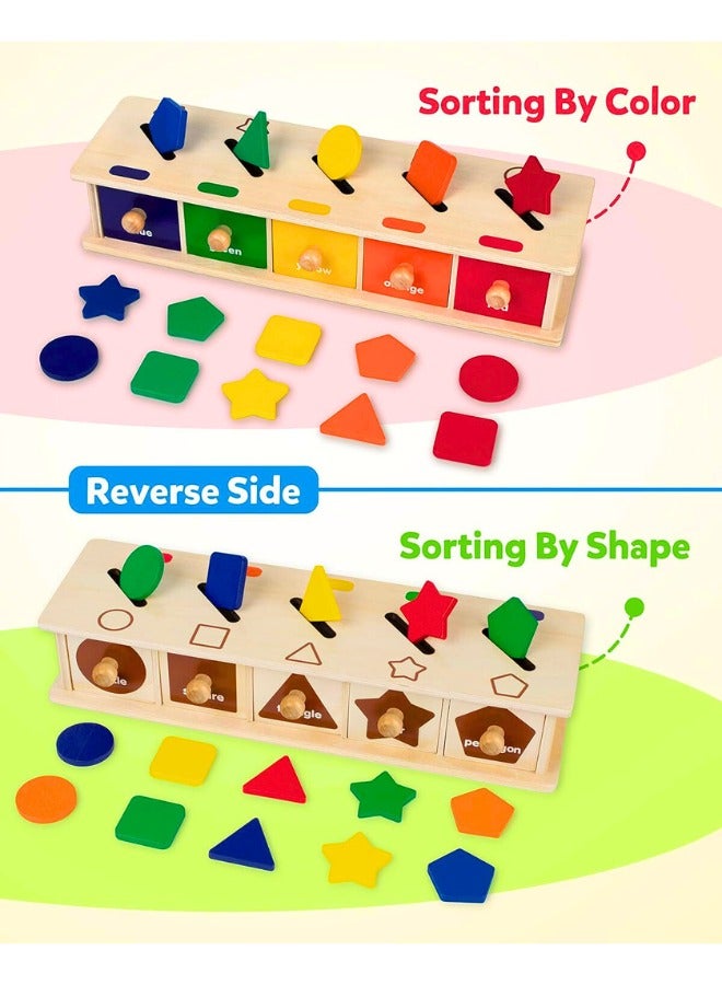 Chase Up Toys Wooden Color Shape Sorting Box Game Geometric Matching Blocks Early Learning Educational Toy 3 4 5 Year-Old Baby Toddlers - Image 2