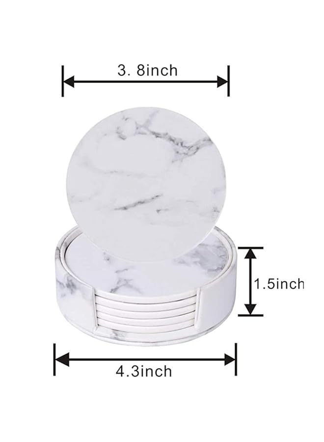 إيروريكس 6 قطع من قواعد الأكواب المصنوعة من الجلد الصناعي مع حامل، قواعد أكواب مقاومة للحرارة باللون الأبيض الرخامي - Image 3