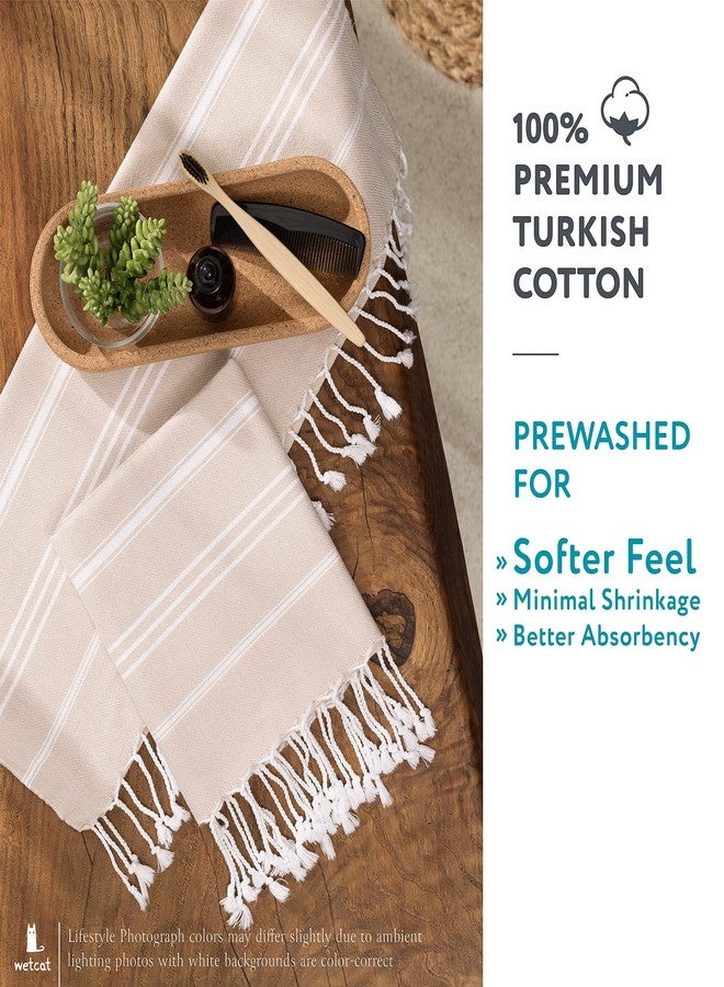 WETCAT Turkish Hand Towels with Hanging Loop, Set of 2 (20" x 30") 100% Turkish Cotton, Pre-Washed, Quick Drying, for Kitchen or Bathroom - Beige - Image 3