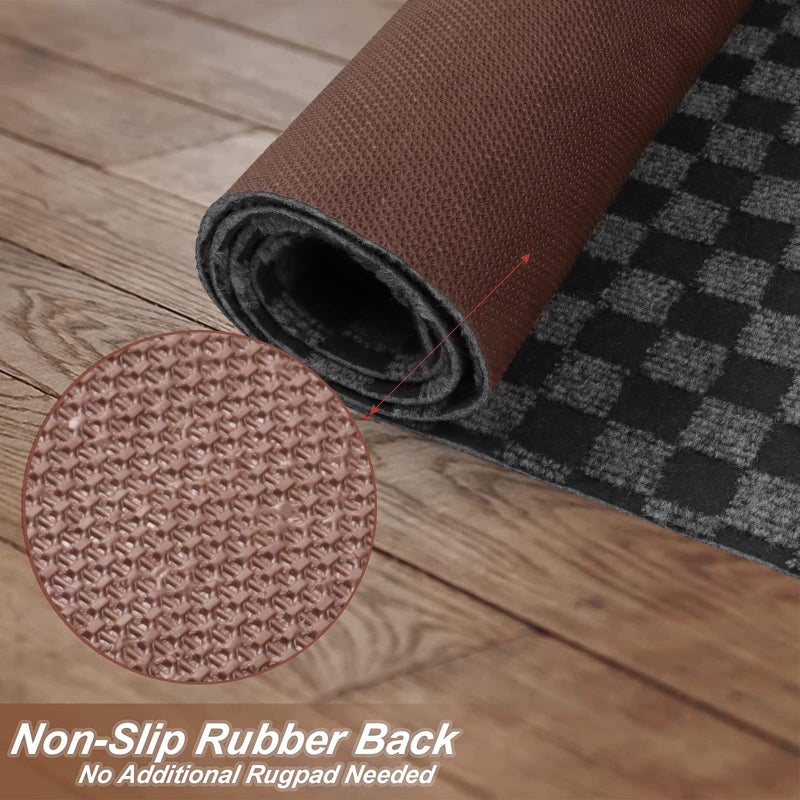 Heyroll 2' x 6' Runner Rugs with Rubber Backing, Indoor Outdoor Utility Carpet Runner Rugs, Checkered Gray, Can Be Used as Aisle for The RV and Boat, Laundry Room and Balcony - Image 3