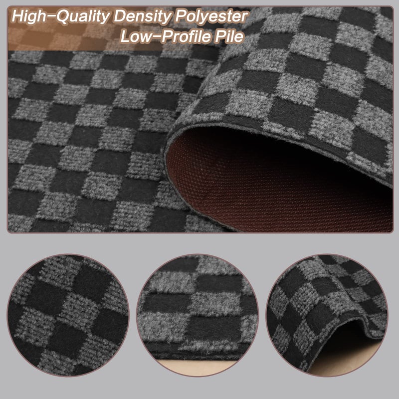 Heyroll 2' x 6' Runner Rugs with Rubber Backing, Indoor Outdoor Utility Carpet Runner Rugs, Checkered Gray, Can Be Used as Aisle for The RV and Boat, Laundry Room and Balcony - Image 2