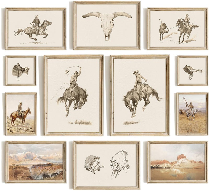 ASTRDECOR Vintage Western Wall Art Decor - Cowboy Canvas Prints, Rustic Farmhouse Southwestern Artwork Wall Decor, Boho Ranch Desert Artwork Prints, Home Decor for Bedroom Bathroom Living Room (Unframed) - Image 1