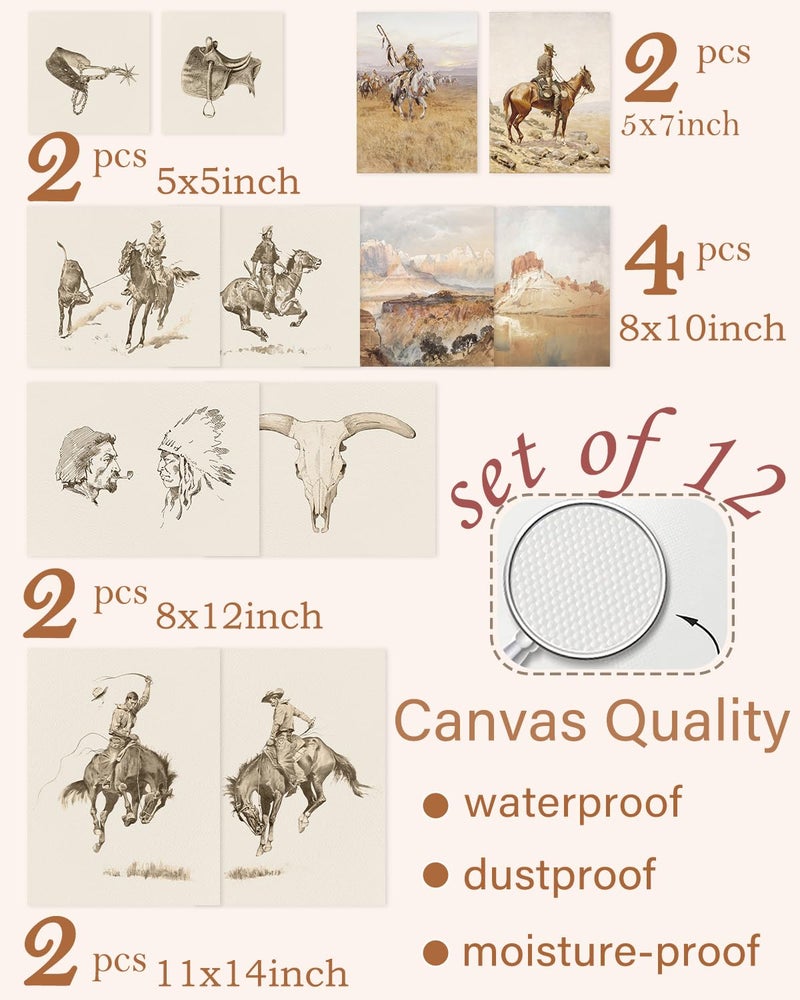 ASTRDECOR Vintage Western Wall Art Decor - Cowboy Canvas Prints, Rustic Farmhouse Southwestern Artwork Wall Decor, Boho Ranch Desert Artwork Prints, Home Decor for Bedroom Bathroom Living Room (Unframed) - Image 3