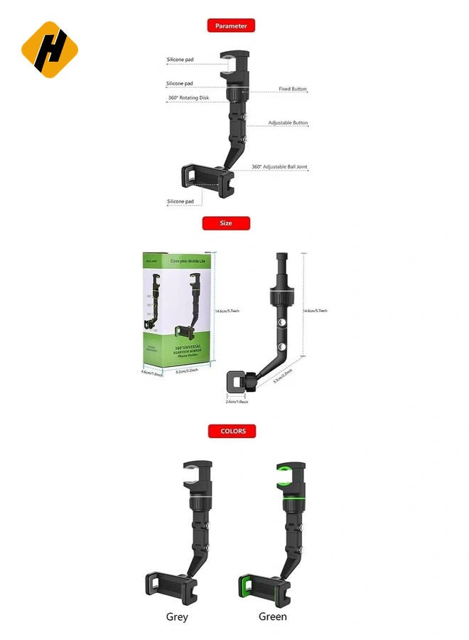 HuHa Rearview Mirror Phone Holder for Car Multifunctional Mount Phone and GPS Holder Universal Rotating Car Phone Holder, Can be Fixed and Adjusted Cell Phone Automobile Cradles (Green) - Image 5