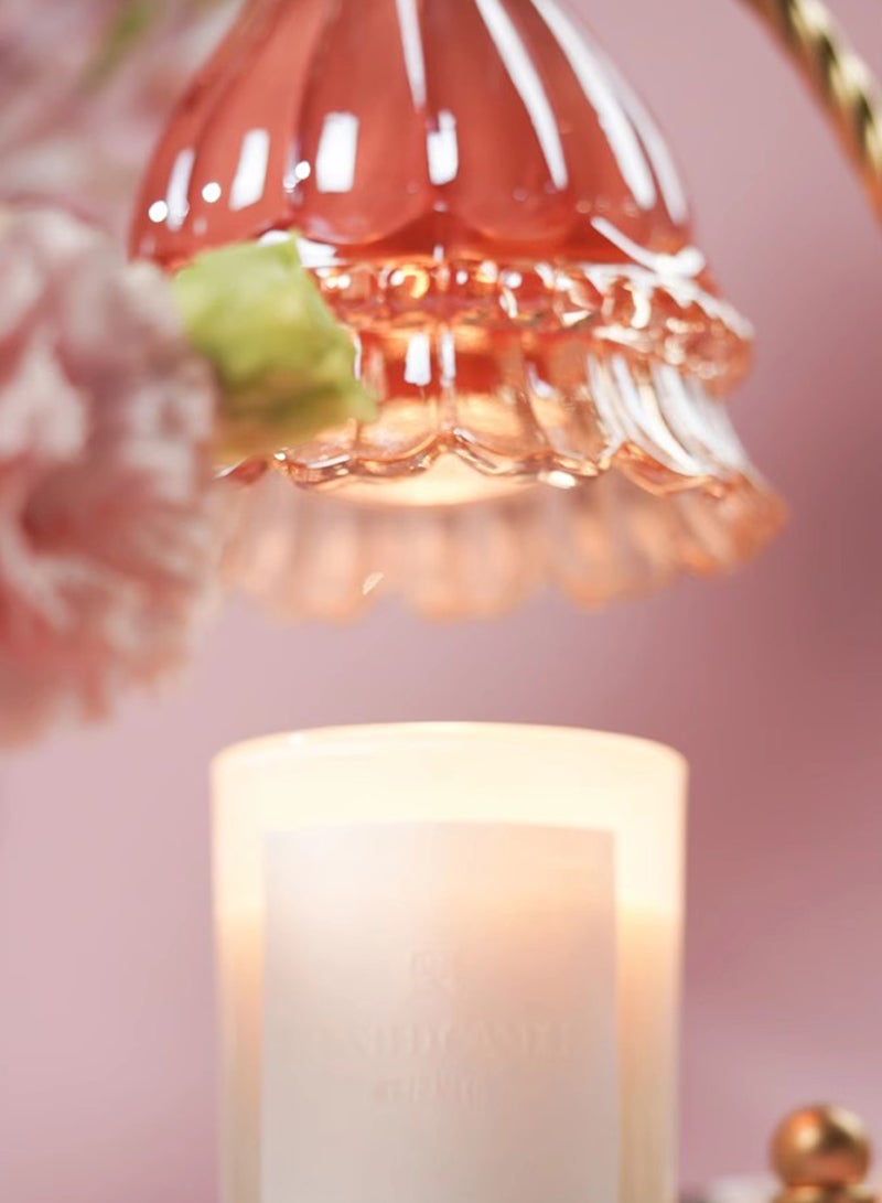 Onelight Coralline Camellia Shade Wax Lamp Candle Warmer Lamp with High Transparency Glass Stepless Dimming Rapid Melting Ideal for Home Decor and Aromatherapy, Pink Flower Lampshade and White Marble Base - Image 5
