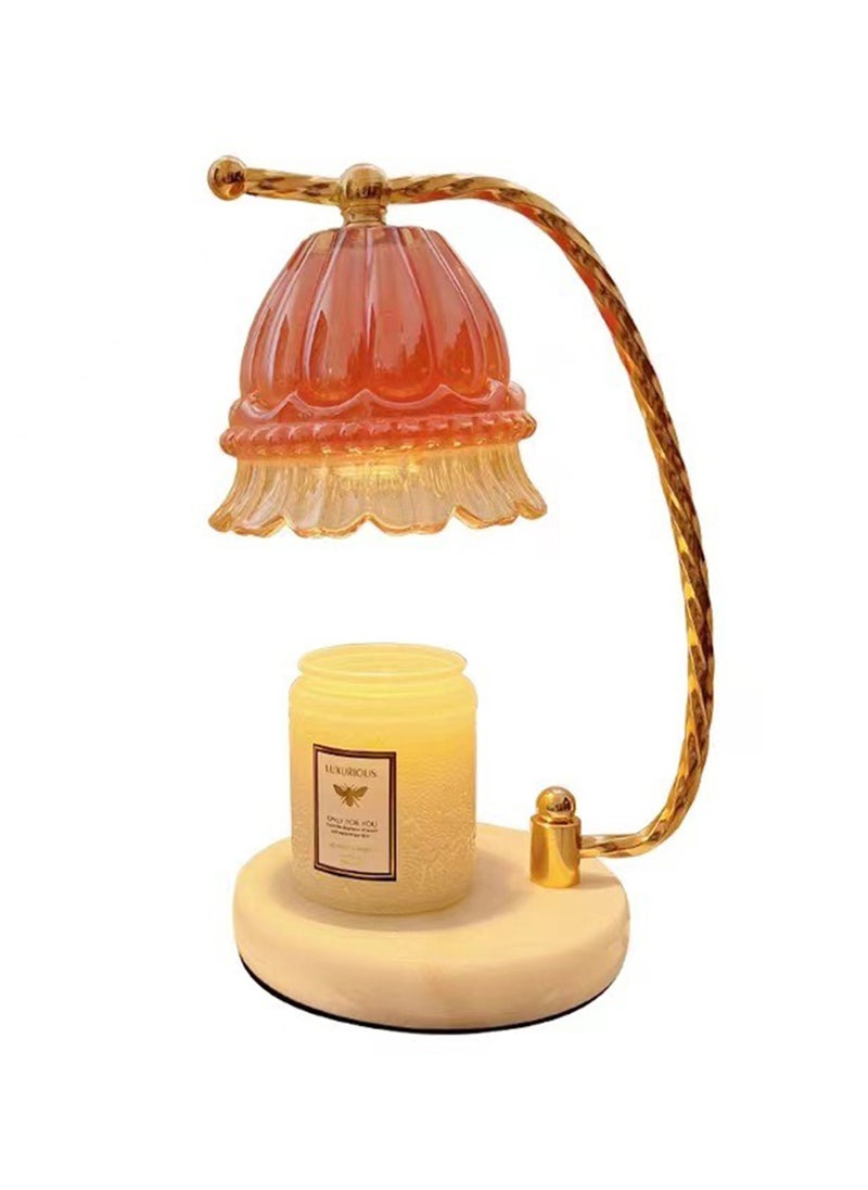 Onelight Coralline Camellia Shade Wax Lamp Candle Warmer Lamp with High Transparency Glass Stepless Dimming Rapid Melting Ideal for Home Decor and Aromatherapy, Pink Flower Lampshade and White Marble Base - Image 2