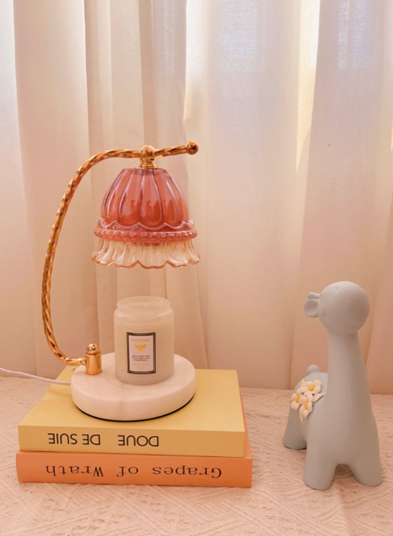 Onelight Coralline Camellia Shade Wax Lamp Candle Warmer Lamp with High Transparency Glass Stepless Dimming Rapid Melting Ideal for Home Decor and Aromatherapy, Pink Flower Lampshade and White Marble Base - Image 4