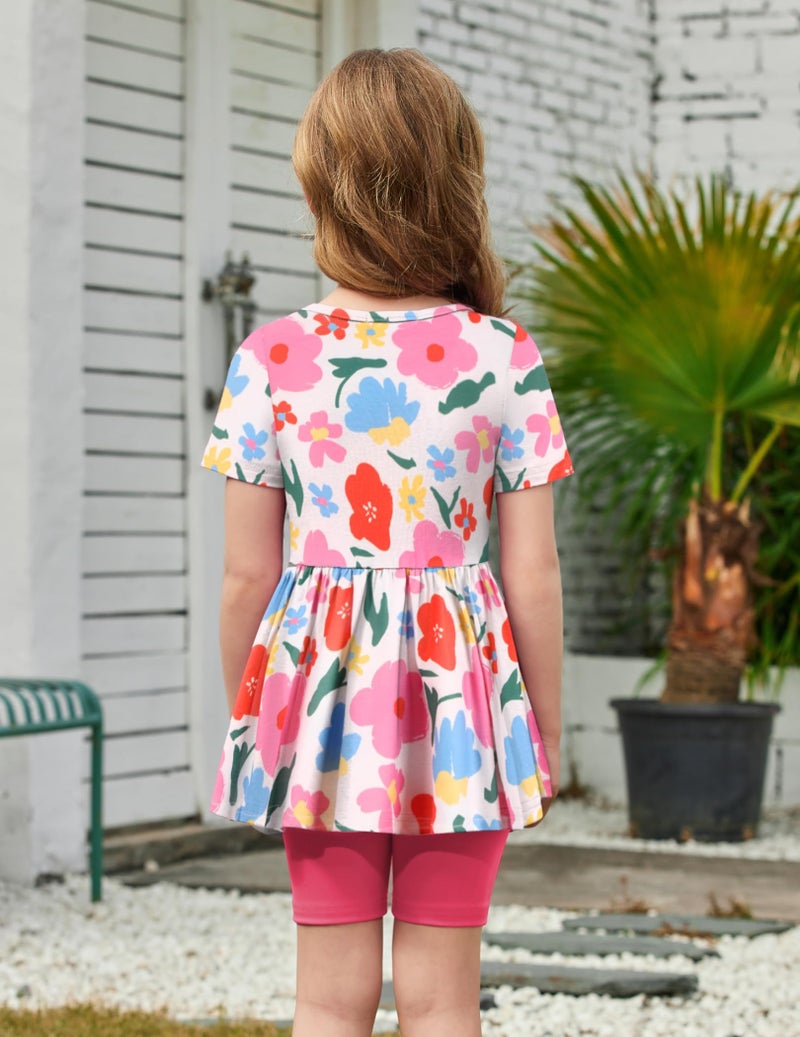 Arshiner Girls Summer Short Sets Floral Print Top and Elastic Waist Biker Shorts Outfit 6-7 Years - Image 3