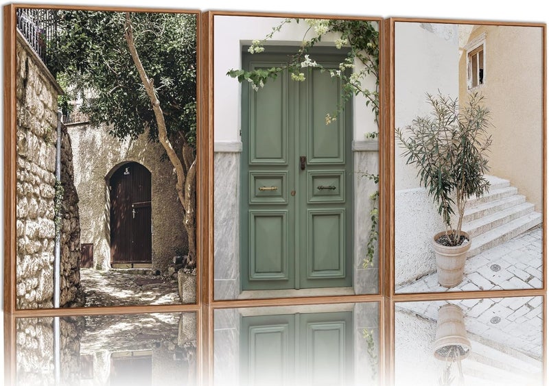 EMODA مجموعة لوحات جدارية قماشية مكونة من 3 قطع بإطار خارجي، مقاس كل منها 30 × 40 سم، مطبوعات قماشية مؤطرة فاخرة لغرفة المعيشة وغرفة النوم والمكتب وديكور المنزل، مجموعة فنية حديثة لتزيين الجدران - Image 1