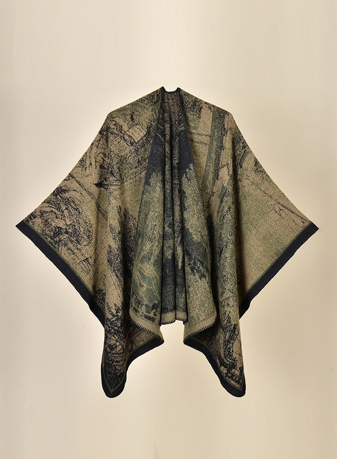 DUNISO Winter Women Warm Shawl , Reversible Oversized Blanket Cardigan ,Fashionable Elegant Knitted Fall Wool Spinning Shawl ,Double-sided Printed Fleece Scarf Outerwear - Image 4