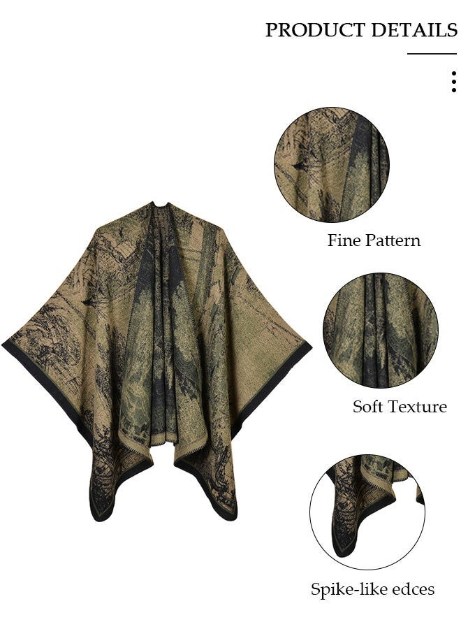 DUNISO Winter Women Warm Shawl , Reversible Oversized Blanket Cardigan ,Fashionable Elegant Knitted Fall Wool Spinning Shawl ,Double-sided Printed Fleece Scarf Outerwear - Image 3