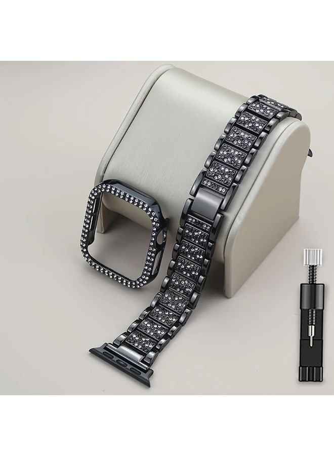 Black Rhinestone Strap And Bumper Case For Apple Watch 46mm - Image 1
