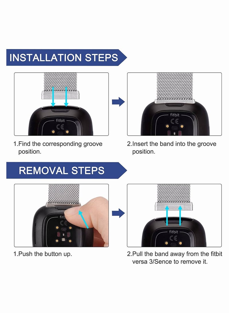 KASTWAVE Bands for Fitbit Versa 3, Metal Bands Compatible with Fitbit Sense, Stainless Steel Mesh Breathable Wristband Strap with Adjustable Magnet Lock, Replacement Wristbands for Women and Men - Image 4