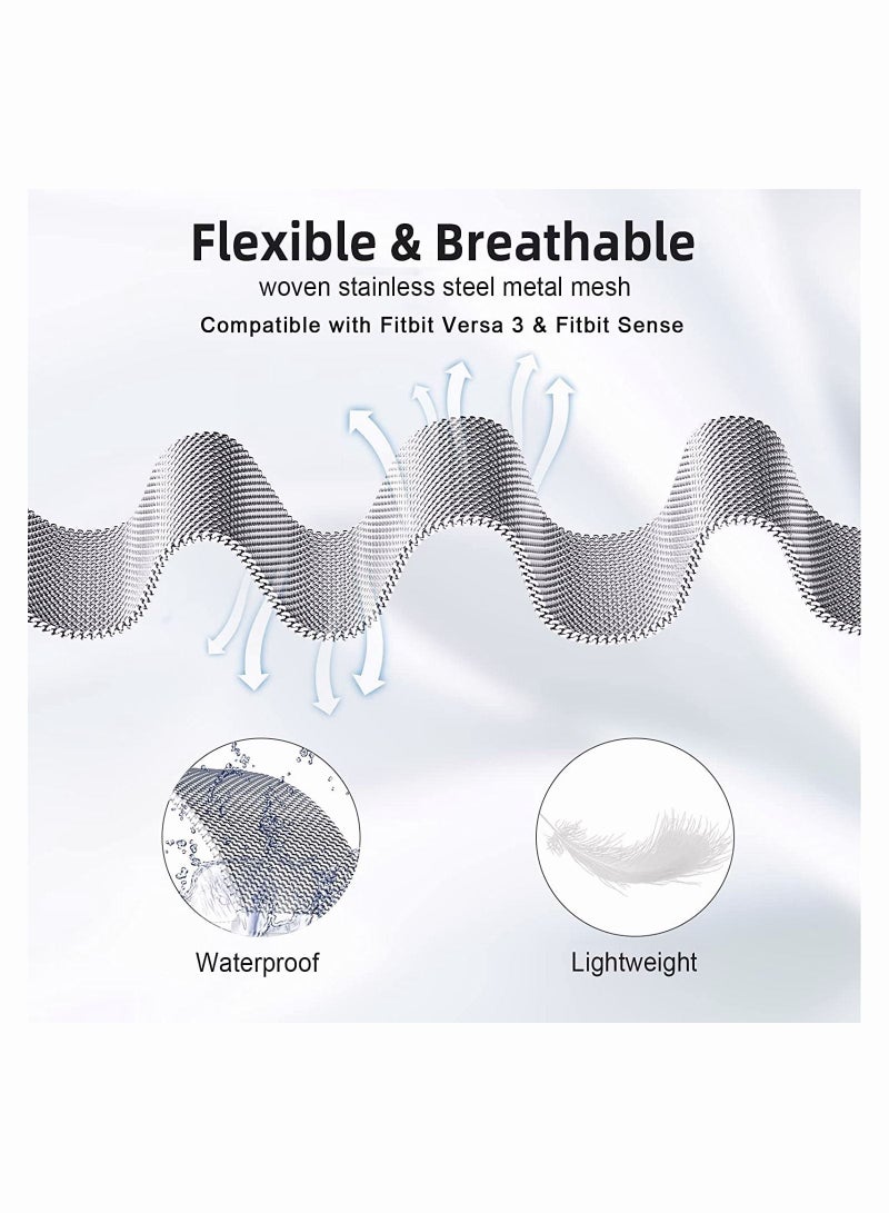 KASTWAVE Bands for Fitbit Versa 3, Metal Bands Compatible with Fitbit Sense, Stainless Steel Mesh Breathable Wristband Strap with Adjustable Magnet Lock, Replacement Wristbands for Women and Men - Image 5