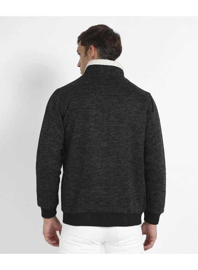 Campus Sutra Men's Charcoal Grey Heathered Jacket With Fleece Detail