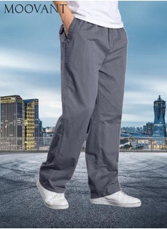 Moovant Men's Casual Pants, Thin Slacks Elastic Waist Relaxed Plus Cargo Pants, Plus Size Cotton Loose Straight Long Pants, Grey  - Image 1