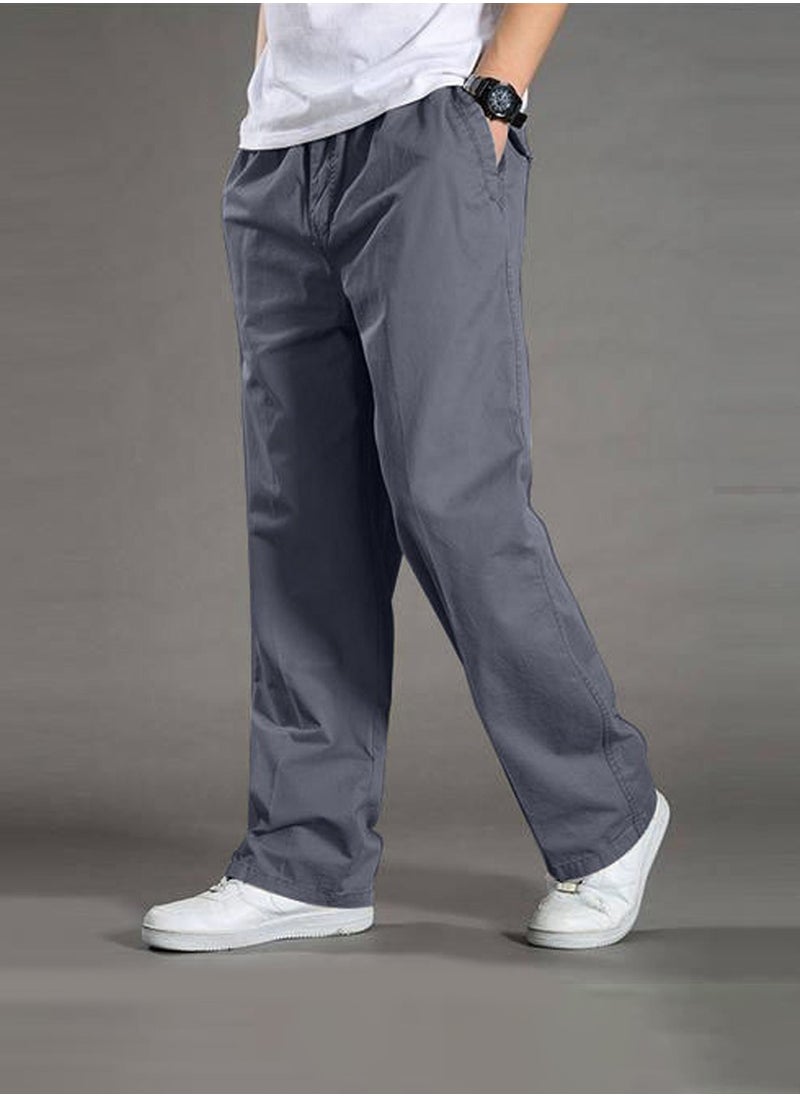 Moovant Men's Casual Pants, Thin Slacks Elastic Waist Relaxed Plus Cargo Pants, Plus Size Cotton Loose Straight Long Pants, Grey  - Image 2