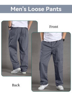 Moovant Men's Casual Pants, Thin Slacks Elastic Waist Relaxed Plus Cargo Pants, Plus Size Cotton Loose Straight Long Pants, Grey  - Image 3