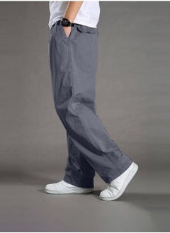 Moovant Men's Casual Pants, Thin Slacks Elastic Waist Relaxed Plus Cargo Pants, Plus Size Cotton Loose Straight Long Pants, Grey  - Image 4