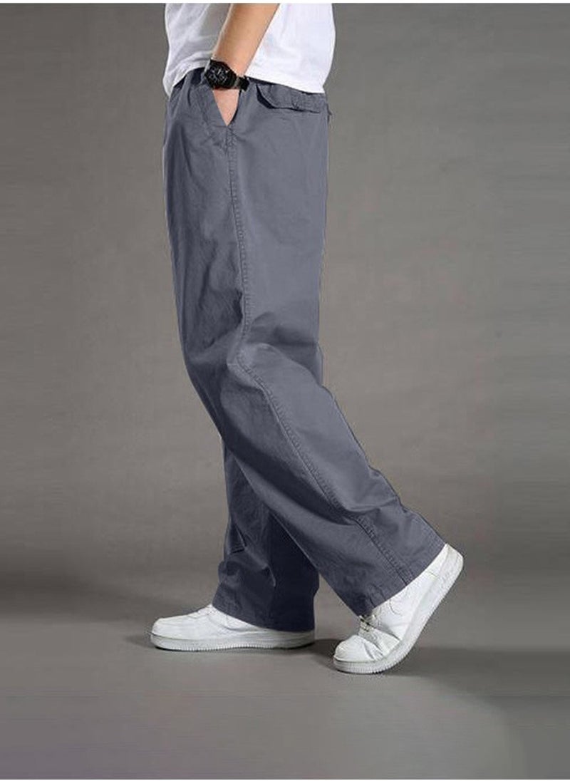 Moovant Men's Casual Pants, Thin Slacks Elastic Waist Relaxed Plus Cargo Pants, Plus Size Cotton Loose Straight Long Pants, Grey  - Image 4