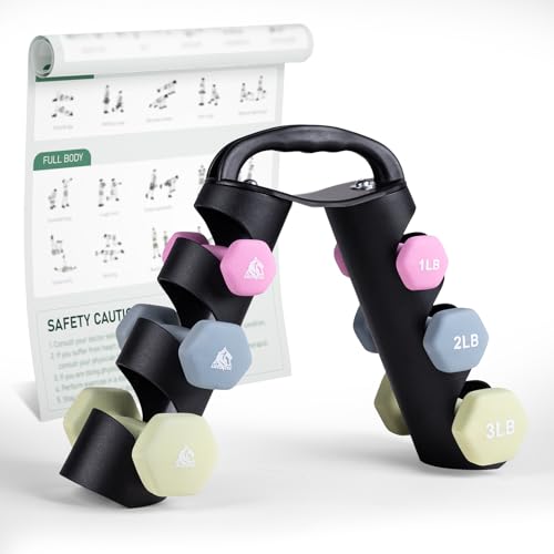 LIONSCOOL 1LB 2LB 3LB Pair Neoprene Coated Dumbbell Set with Sturdy and Portable Rack, All Purpose Premium Hex Dumbbell Set (Revive Motion) - Image 1