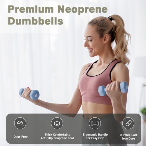 LIONSCOOL 1LB 2LB 3LB Pair Neoprene Coated Dumbbell Set with Sturdy and Portable Rack, All Purpose Premium Hex Dumbbell Set (Revive Motion) - Image 4