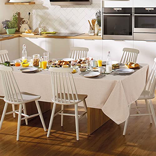 Fitable Faux Linen Tablecloth Rectangle 60 x 120 Inch - Rustic Fabric Table Cloth for 8 Foot Tables, Beige Faux Burlap Table Cover for Kitchen Dining, Party, Farmhouse - Image 2