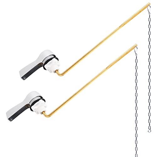 Hibbent 2 Pack Universal Metal Front Mount Toilet Handle, Tank Flush Lever Replacement with 2 Pieces Stainless Steel Flapper Chains for Most Toilets, Chrome Finish - Image 1
