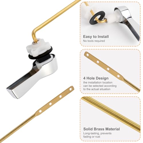 Hibbent 2 Pack Universal Metal Front Mount Toilet Handle, Tank Flush Lever Replacement with 2 Pieces Stainless Steel Flapper Chains for Most Toilets, Chrome Finish - Image 2