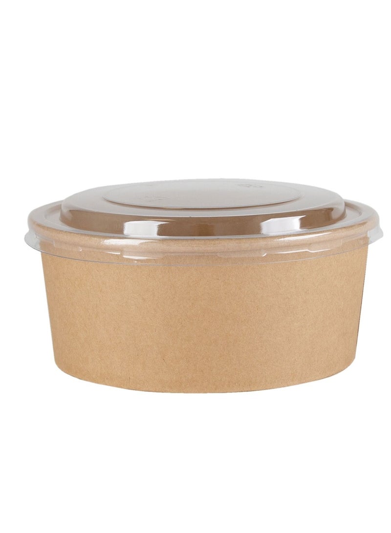 Brown Kraft Paper PE Coated Water & Oil Resistant Salad Bowl with Lid 750ml - Image 1