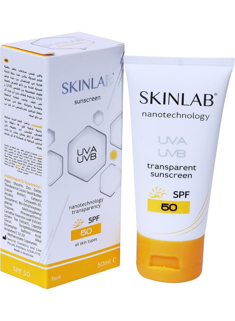 SKINLAB Sunscreen SPF 50 UVA/UVB Sun Protection Water Resistant & Transparent 50ml - Image 2