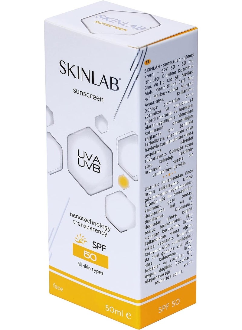 SKINLAB Sunscreen SPF 50 UVA/UVB Sun Protection Water Resistant & Transparent 50ml - Image 1