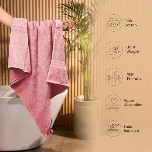 Sassoon Kama 100% Cotton Medium Bath Towel in 450 GSM- Pink - Image 4