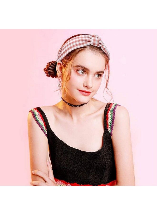 Velscrun 5 Pcs Plaid Headband Vintage Womens Headbands Knotted Headbands For Women Wide Headbands For Women Headbands Women Hair Knot Top Headbands With Buffalo Plaid 5 Colors  - Image 3