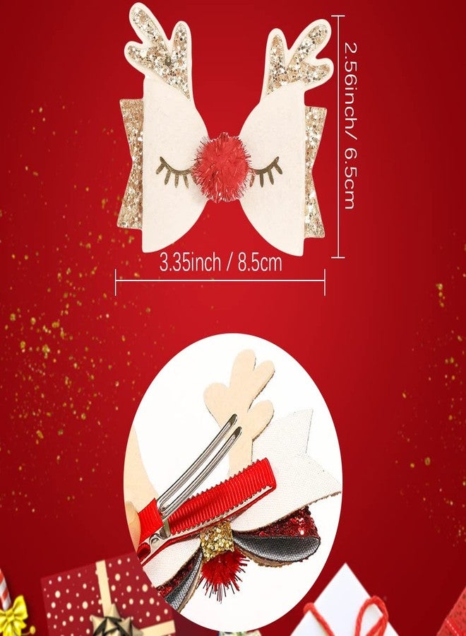 DINPREY Cute Christmas Antler Girls Hair Bow Alligator Clips Glitter Red Gold Silver Pink Sequins Hair Bows Hairpin Bow Hair Bobby Pin Holiday Hair Accessories for Girls Toddler Kids Party Favor Gift (A) - Image 4
