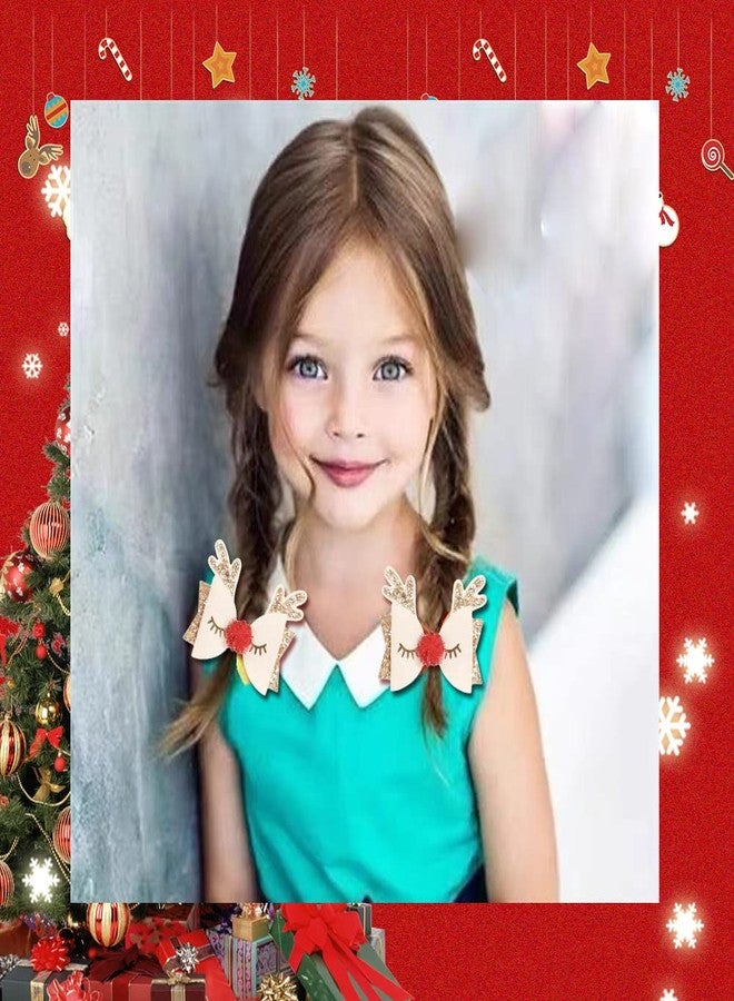 DINPREY Cute Christmas Antler Girls Hair Bow Alligator Clips Glitter Red Gold Silver Pink Sequins Hair Bows Hairpin Bow Hair Bobby Pin Holiday Hair Accessories for Girls Toddler Kids Party Favor Gift (A) - Image 3