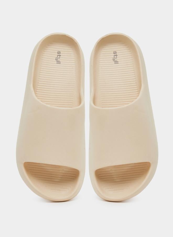 Styli Women Beige Plain Open Toe Slides - Image 5