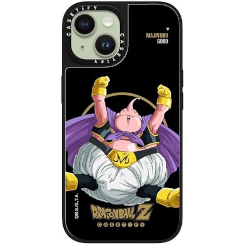 Casetify Mirror iPhone 15 Case 【Dragon Ball Colab/Reflective / 4.9ft Drop Protection/Magsafe】 - Majin Buu Good - Silver on Black - Image 3