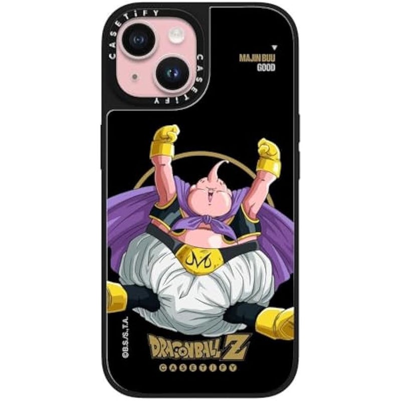 Casetify Mirror iPhone 15 Case 【Dragon Ball Colab/Reflective / 4.9ft Drop Protection/Magsafe】 - Majin Buu Good - Silver on Black - Image 1