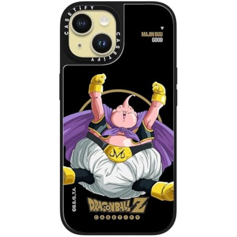 Casetify Mirror iPhone 15 Case 【Dragon Ball Colab/Reflective / 4.9ft Drop Protection/Magsafe】 - Majin Buu Good - Silver on Black - Image 2