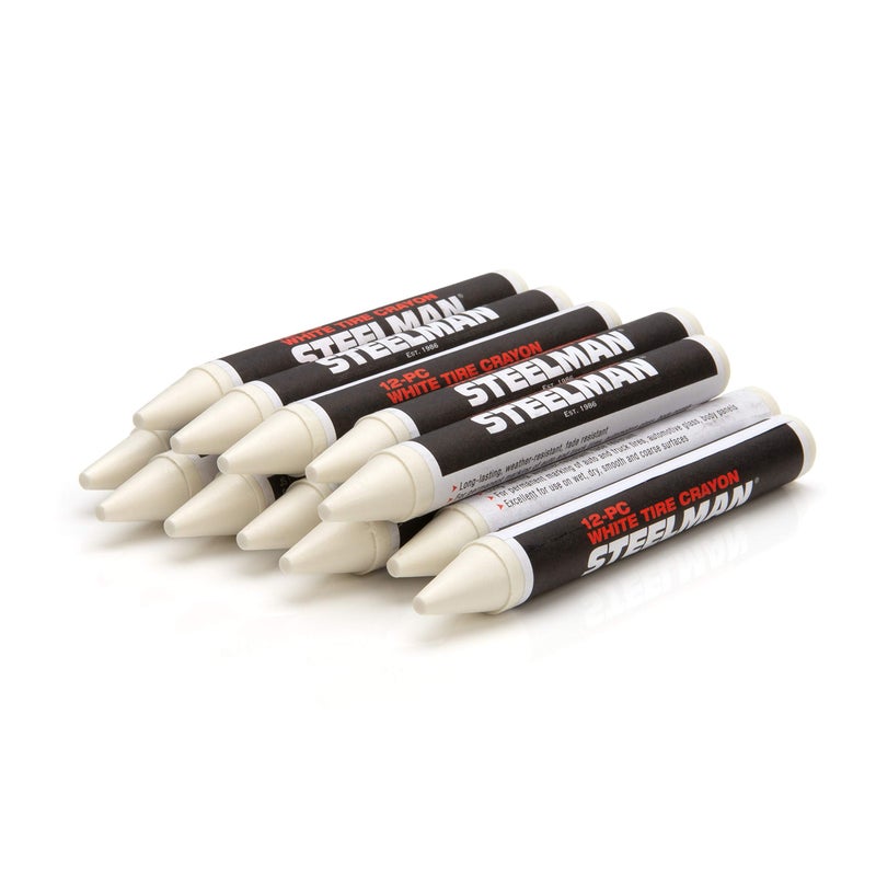 Steelman White Tire Marking Crayons for Mechanics Marks Damage on Wet and Dry Tires Box of 12