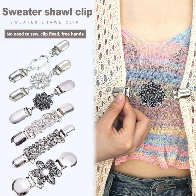 Shawl clip, European and American retro style sweater clip, women's rhinestone scarf clip, anti-exposure brooch, collar scarf clip, alloy accessory - Image 2