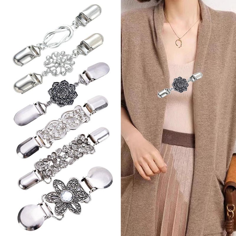 Shawl clip, European and American retro style sweater clip, women's rhinestone scarf clip, anti-exposure brooch, collar scarf clip, alloy accessory - Image 3