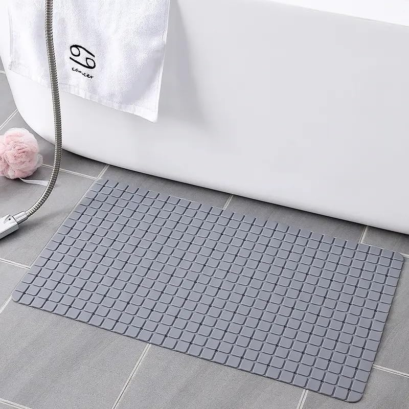 Sevia Bath Mat Large Non Slip Bathtub Shower Mat Extra Long Bathroom Mats for Tub Nonslip Anti Slip Bathmats with Suction Cups Drain Holes Foot Massage Scrubber for Kids AdultsGrey - Image 1