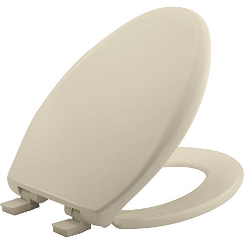 Bemis Aurora Slow Close Toilet Seat, Easy Clean Hinges and Adjustable Perfect Fit Plastic Seat, Made in USA, Elongated, Bone - Image 1
