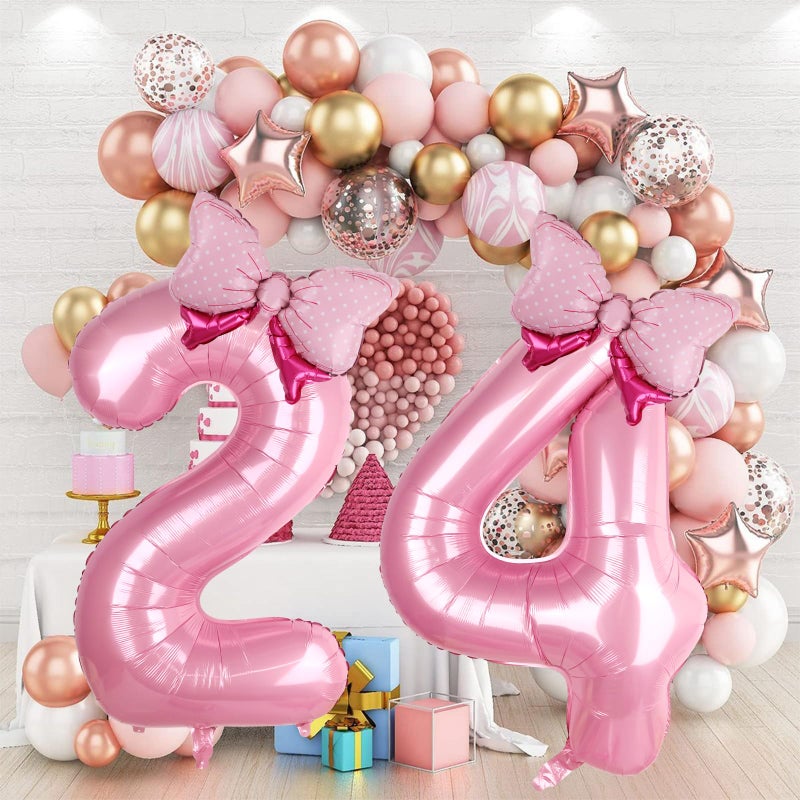 LEBERY Pink Bow Balloons 40 Inch Pink Number 4 Balloon Jumbo Number 4 Birthday Balloons for Girls, Mini Bowtie Foil Balloon for Princess Cowgirl Mouse Themed 4th Birthday Baby Shower Decorations - Image 4