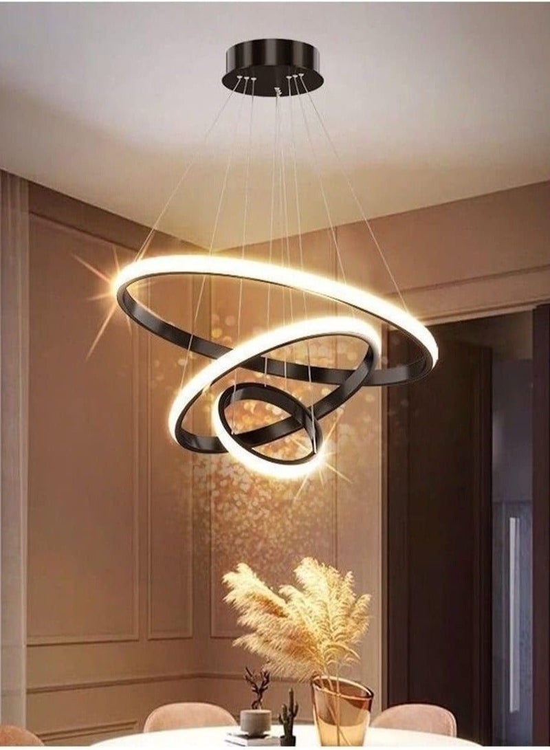 6911 Modern LED Black Ceiling Chandelier With Remote Control Three Ring Adjustable - 3 Lighting Modes LED Pendant Light Chandelier - Image 1