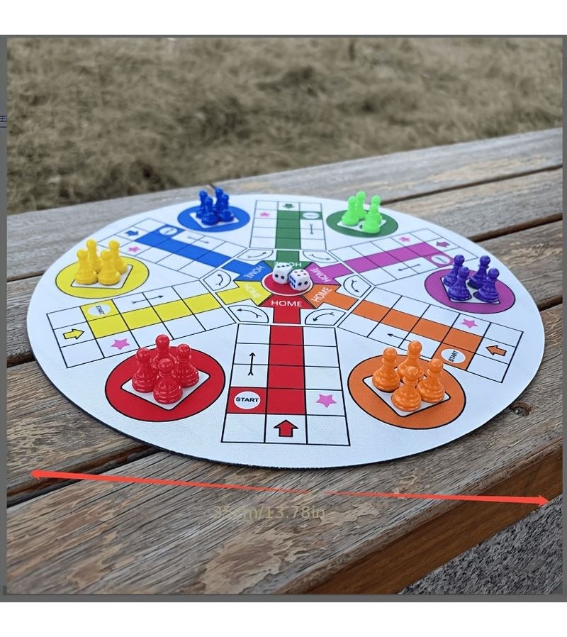 13.78 Inch Six Player Airplane Chess Board Game Set With 24 Pieces And 2 Dice Folding Rubber Playing Mat - Image 5